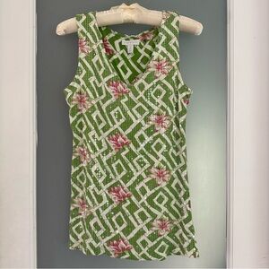 Charter Club Green & Pink / floral & bamboo design Sleeveless Top